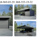 Навес для двух автомобилей с хозблоком. Современный навес