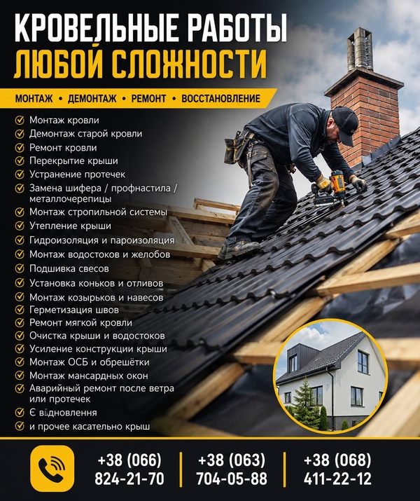 Кровельные работы любой сложности — монтаж,  ремонт
