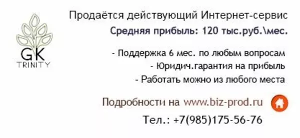 Продаётся действующий Интернет-сервис с прибылью 120 тыс.руб.!!